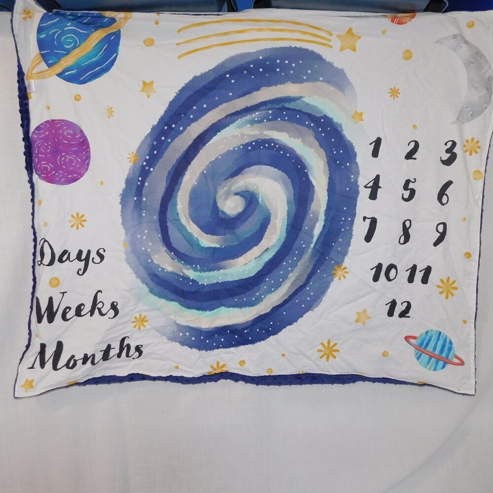 Izzy & Ally Babys 1st Year Calendar Milestone Photo Blanket Space Theme Planets